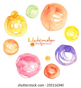 Colorful watercolor vector splashes, circles and spirals