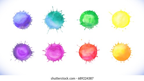 Colorful watercolor vector splashes isolated on white background. Vector art illustration.  Colorful abstract watercolor background set