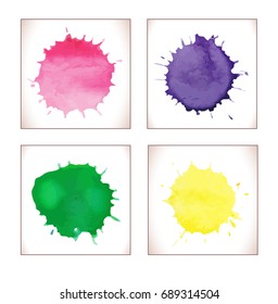Colorful watercolor vector splashes isolated on white background. Vector art illustration.  Colorful abstract watercolor background set