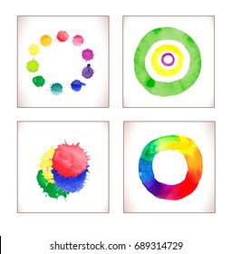 Colorful watercolor vector splashes isolated on white background. Vector art illustration.  Colorful abstract watercolor background set