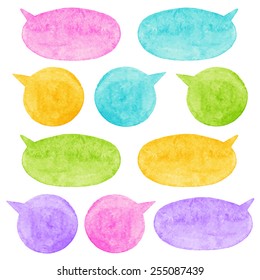 Colorful watercolor vector text bubbles - pink, violet, orange, green, blue