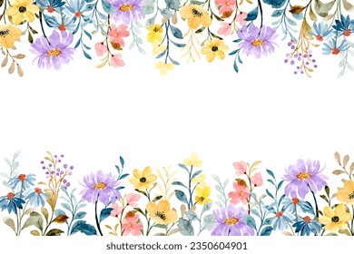 Colorful watercolor wild flower border for wedding, birthday, card, background, invitation, wallpaper, sticker, decoration etc.