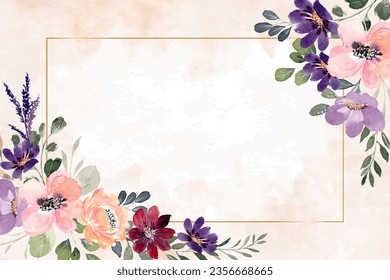 Colorful watercolor wildflower frame for wedding, birthday, card, background, invitation, wallpaper, sticker, decoration etc.