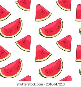 Colorful Watermelon in cartoon style. Vector illustration, isolated on a white background. Seamless pattern.