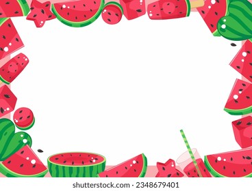 Colorful watermelon frame with white background