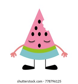 colorful watermelon kawaii fruit with arms and legs