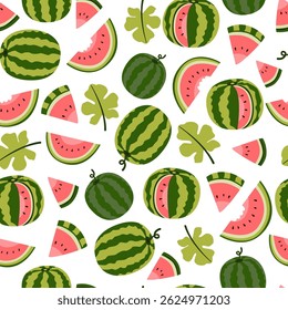 Colorful Watermelon Pattern on White Background, Fruit Design