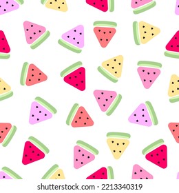 Farbige Wassermelone nahtlose Muster. Frische Scheiben von Wassermelonen-Früchten für Lebensmittelhintergrund und Tapete