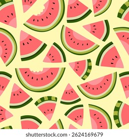 Colorful Watermelon Slices Pattern, Yellow Background, Fruit Design