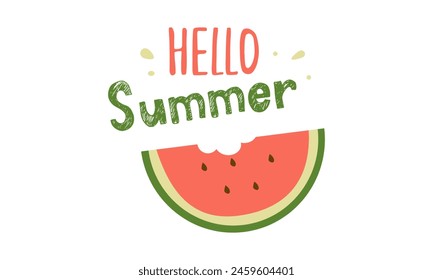 Colorful watermelon vector illustration and Hello Summer inspirational lettering. summer. Vector Illustration typographical background Watermelon .