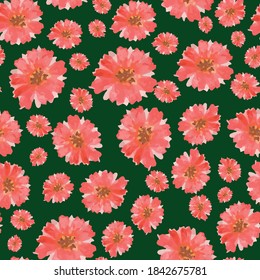 Colorful waterpaint autumn flowers repeat pattern