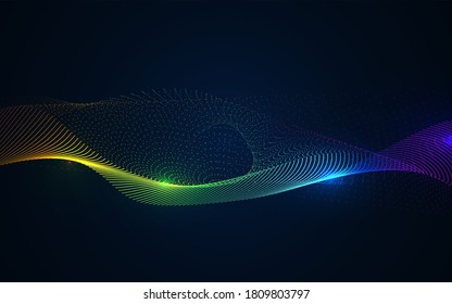 Colorful wave abstract background with particle technology concept. Dynamic and glowing light vector design template can use for cover music poster, flyer, web banner, presentation business