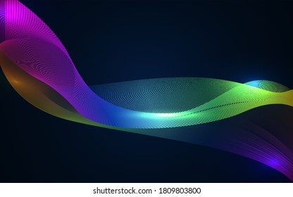 Colorful wave abstract background with particle technology concept. Dynamic and glowing light vector design template can use for cover music poster, flyer, web banner, presentation business