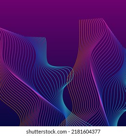 Colorful Wave Background Violet Vector. Holistic Cover. Neon Ribbon Cycle. Fashion Contour Template. Iridescent Stream.