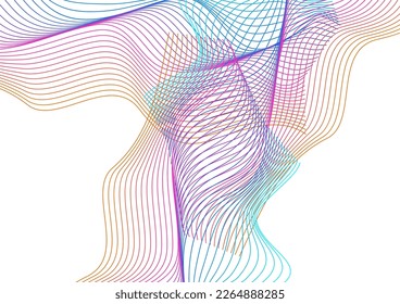 Colorful Wave Background White Vector. Technology Design. Bright Line Form. Curve Concept Backdrop. Rainbow Motion Ribbon.