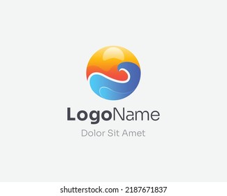 Colorful wave circle with sun light logo gradient