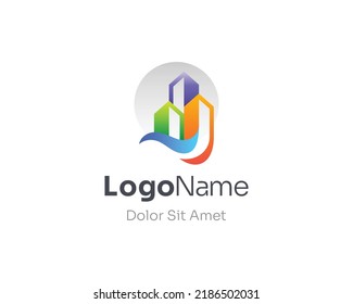 Colorful wave with city building logo