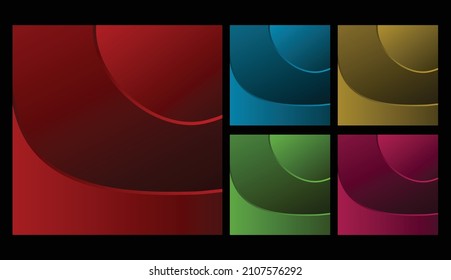 Colorful Wave Gradient Template Banner Set. Red, Blue Yellow, Pink, Green Square Background. Vector Illustration.
