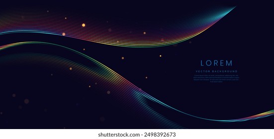 Colorful wave and light on dark blue background. You can use for ad, poster, template, business presentation. Vector illustration