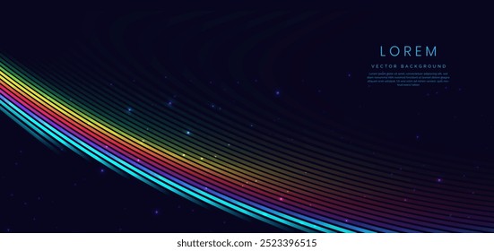 Colorful wave and light on dark blue background. You can use for ad, poster, template, business presentation. Vector illustration