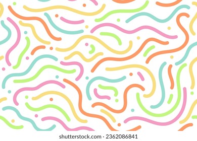 Colorful wave line art repeat pattern. Hand drawing curl line doodle with pastel color. Design for fabrics, clothing, and wrapping