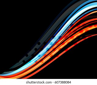 Líneas de onda coloridas con efectos de luz y sombra sobre el negro. Antecedentes abstractos