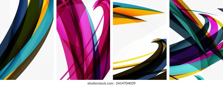 Colorful wave lines poster set for wallpaper, business card, cover, poster, banner, brochure, header, website