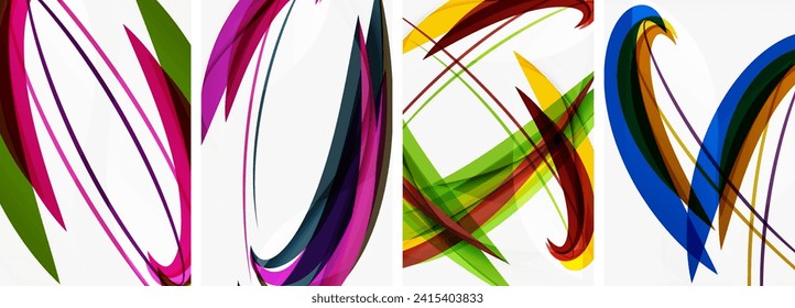 Colorful wave lines poster set for wallpaper, business card, cover, poster, banner, brochure, header, website
