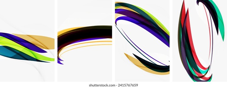 Coloridas líneas onduladas conjunto de afiches para papel pintado, tarjeta de visita, portada, afiche, pancarta, folleto, cabecera, sitio web