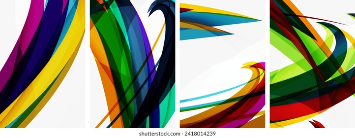 Colorful wave lines poster set for wallpaper, business card, cover, poster, banner, brochure, header, website
