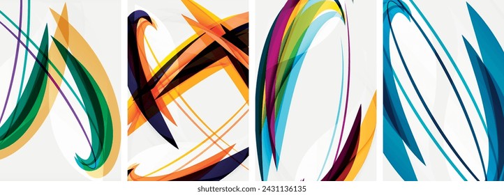 Coloridas líneas de onda conjunto de póster para papel pintado, tarjeta de visita, cubierta, póster, banner, folleto, encabezado, sitio web