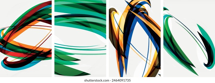 Colorful wave lines poster set for wallpaper, business card, cover, poster, banner, brochure, header, website