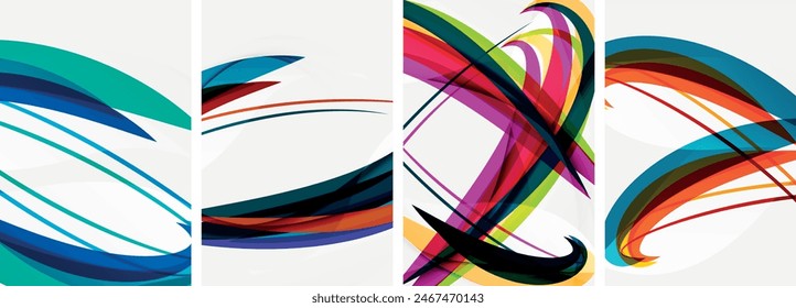 Colorful wave lines poster set for wallpaper, business card, cover, poster, banner, brochure, header, website