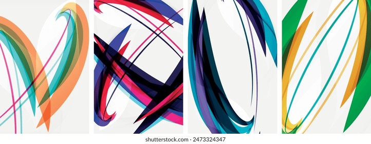 Colorful wave lines poster set for wallpaper, business card, cover, poster, banner, brochure, header, website