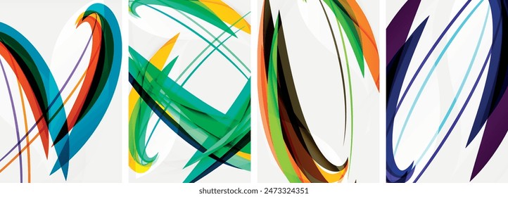 Colorful wave lines poster set for wallpaper, business card, cover, poster, banner, brochure, header, website