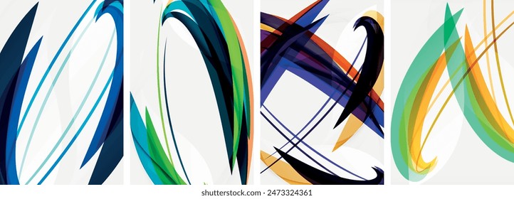 Colorful wave lines poster set for wallpaper, business card, cover, poster, banner, brochure, header, website