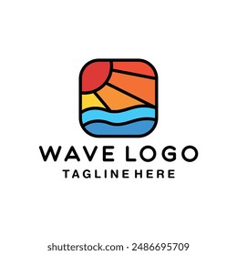 Bunte Wave-Logo-Vektorgrafik, Sonnenaufgang-Emblem-Symbol, Ocean Creative Klassisch Grafikdesign
