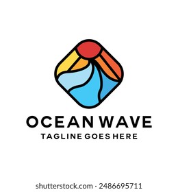 Colorful Wave Logo Vector, Sunrise Emblem Icon Symbol, Ocean Creative Vintage Graphic Design