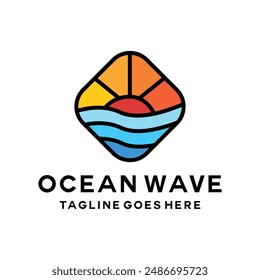 Colorful Wave Logo Vector, Sunrise Emblem Icon Symbol, Ocean Creative Vintage Graphic Design