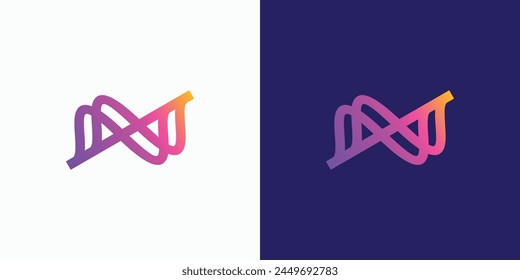 Diseño de logotipo de Vector de las iniciales de la onda N colorida con estilo moderno, simple, limpio y abstracto.