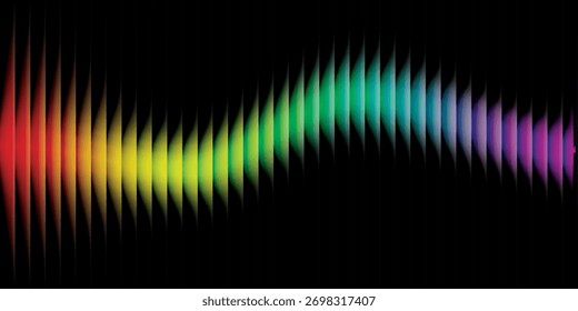 Um padrão de ondas coloridas composto por barras verticais, em transição através do espectro do arco-íris em um fundo escuro.