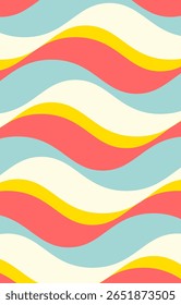 A colorful wave pattern featuring soft curves in pastel colors.