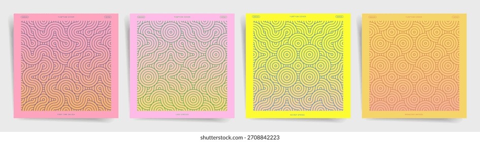 Conjunto de patrón inconsútil de la onda colorida. Abstractas diseño moderno de cubierta de línea ondulada. Brillante colección de fondo del océano de verano. Conjunto de cubierta cuadrada de línea de onda pastel de neón.