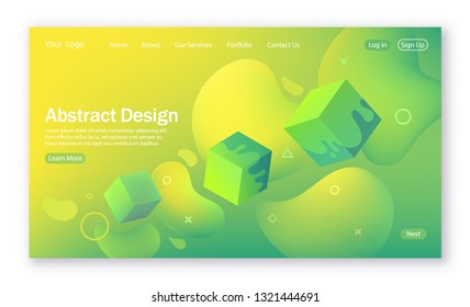 Colorful wave shape, abstract background with liquid form for landing page . Colorful digital and motion pattern in green and yellow colors. Dynamic textured background with 3d element for website.
