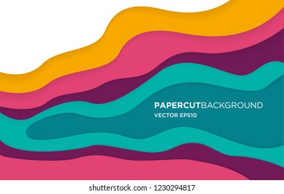 colorful wave shape background template with papercut style, modern minimalist concept and 3d realistic design use for ads banner and advertising print design vector eps 10