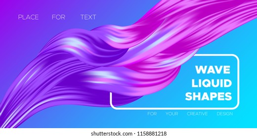 Colorful Wave Shapes. 3d Abstract Background. Trendy Vector Illustration EPS10 for Your Creative Art Design. Fluid Interweaving. Flow Poster with Abstract Bright Liquid Shapes in Futuristic Style.