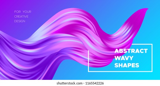 Colorful Wave Shapes. 3d Abstract Background. Trendy Vector Illustration EPS10 for Your Creative Art Design. Fluid Interweaving. Flow Poster with Abstract Bright Liquid Shapes in Futuristic Style.