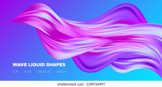 Colorful Wave Shapes. 3d Abstract Background. Trendy Vector Illustration EPS10 for Your Creative Art Design. Fluid Interweaving. Flow Poster with Abstract Bright Liquid Shapes in Futuristic Style.