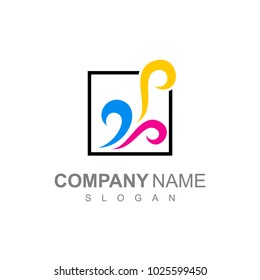 Colorful Wave In Square Frame Logo Template