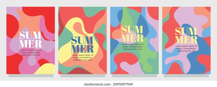 colorful wave of summer concept. wavy summer concept for print, greeting card or book templates. summer abstract background set vector illustration.